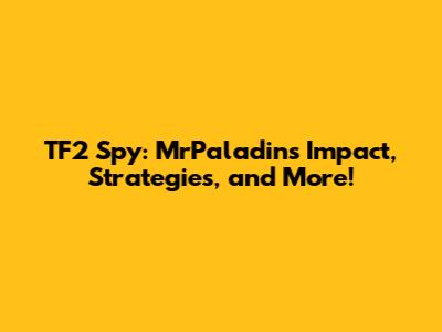 TF2 Spy: MrPaladin's Impact, Strategies, and More!